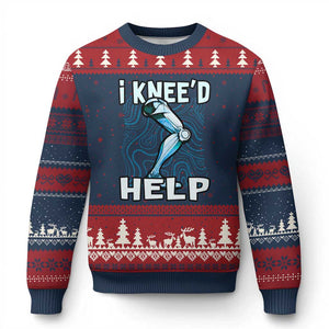 Funny Knee Replacement Surgery Ugly Christmas Sweater I Knee'd Help Bones Injury Recovery TS02 Navy Red Print Your Wear