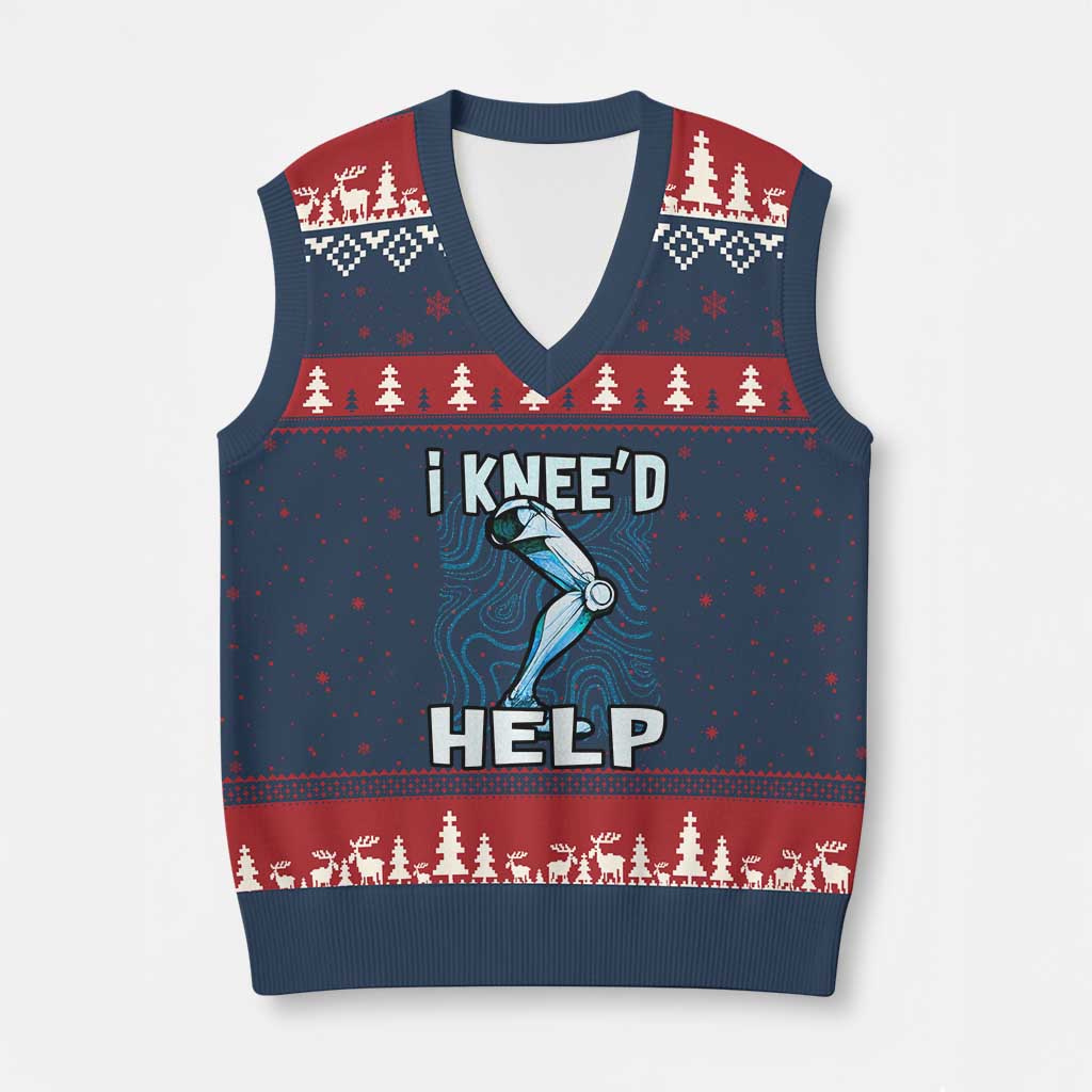 Funny Knee Replacement Surgery V-Neck Knit Sweater Vest I Knee'd Help Bones Injury Recovery TS02 Navy Red Print Your Wear