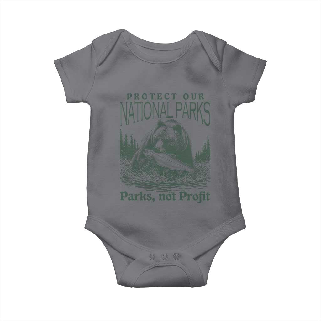 Protect Our National Parks Baby Onesie Parks Not Profits Retro Bear Nature Graphic TS02 Charcoal Print Your Wear