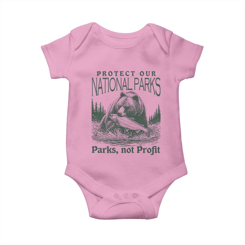 Protect Our National Parks Baby Onesie Parks Not Profits Retro Bear Nature Graphic TS02 Light Pink Print Your Wear