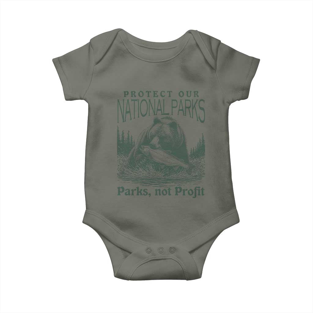 Protect Our National Parks Baby Onesie Parks Not Profits Retro Bear Nature Graphic TS02 Military Green Print Your Wear