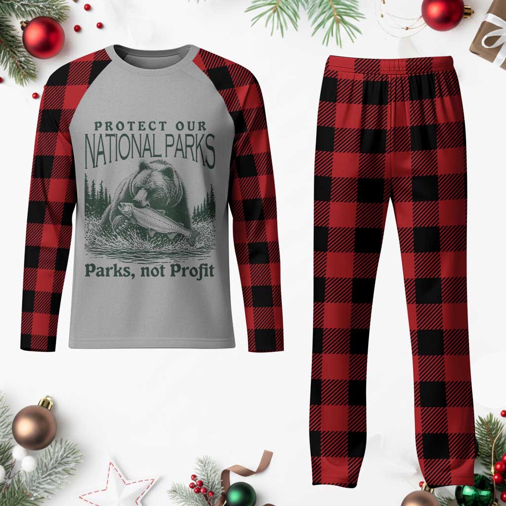 Protect Our National Parks Plaid Pajama Set Parks Not Profits Retro Bear Nature Graphic TS02 Buffalo Plaid Print Your Wear