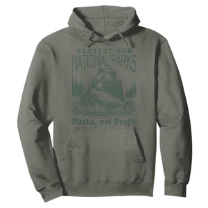 Protect Our National Parks Hoodie Parks Not Profits Retro Bear Nature Graphic TS02 Military Green Print Your Wear