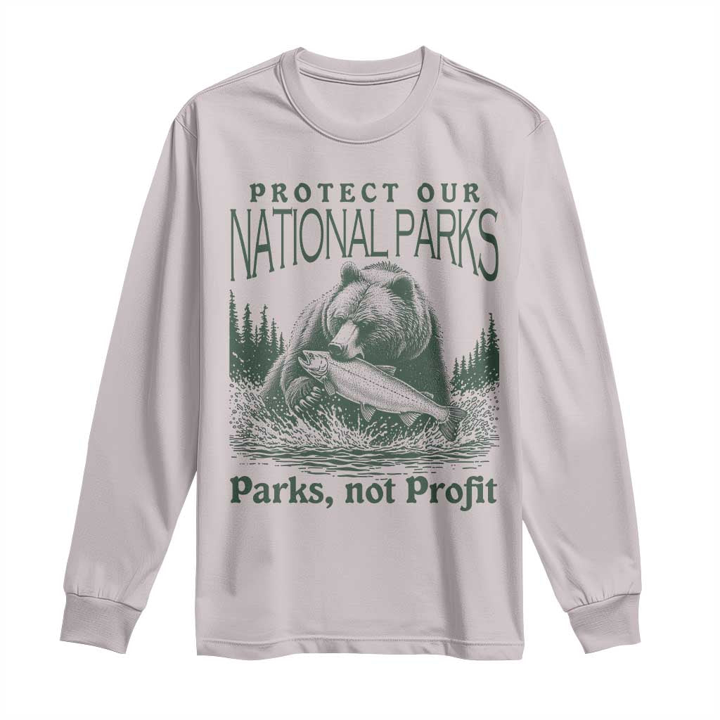 Protect Our National Parks Long Sleeve Shirt Parks Not Profits Retro Bear Nature Graphic TS02 Ice Gray Print Your Wear
