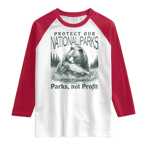 Protect Our National Parks Raglan Shirt Parks Not Profits Retro Bear Nature Graphic TS02 White Red Print Your Wear