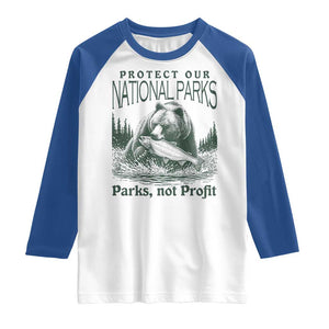 Protect Our National Parks Raglan Shirt Parks Not Profits Retro Bear Nature Graphic TS02 White Royal Print Your Wear