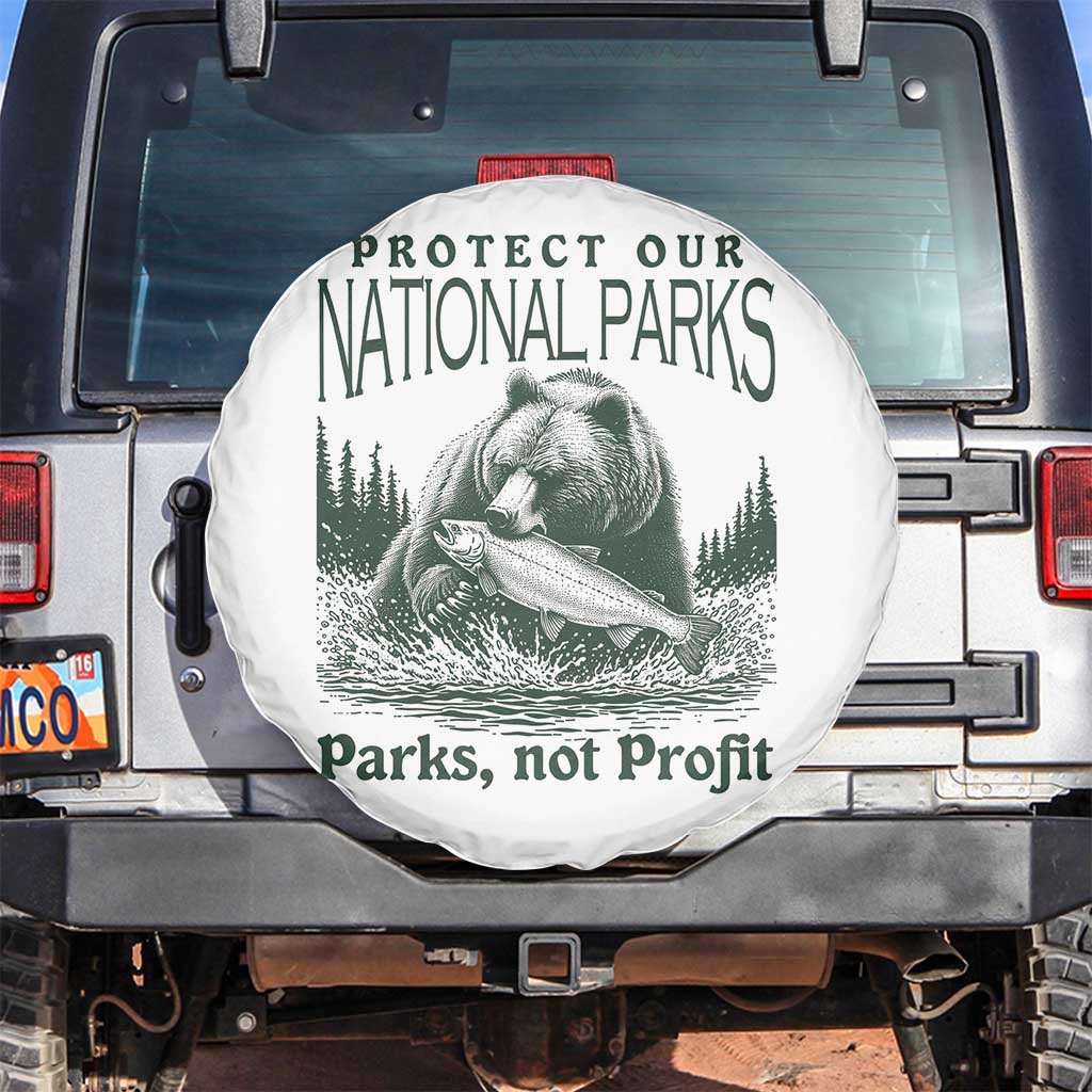 Protect Our National Parks Spare Tire Cover Parks Not Profits Retro Bear Nature Graphic TS02 No hole White Print Your Wear