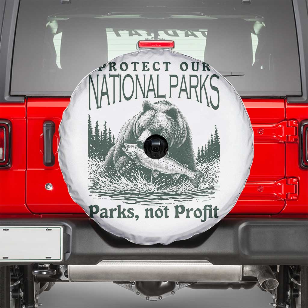 Protect Our National Parks Spare Tire Cover Parks Not Profits Retro Bear Nature Graphic TS02 White Print Your Wear