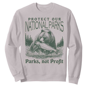 Protect Our National Parks Sweatshirt Parks Not Profits Retro Bear Nature Graphic TS02 Ice Gray Print Your Wear