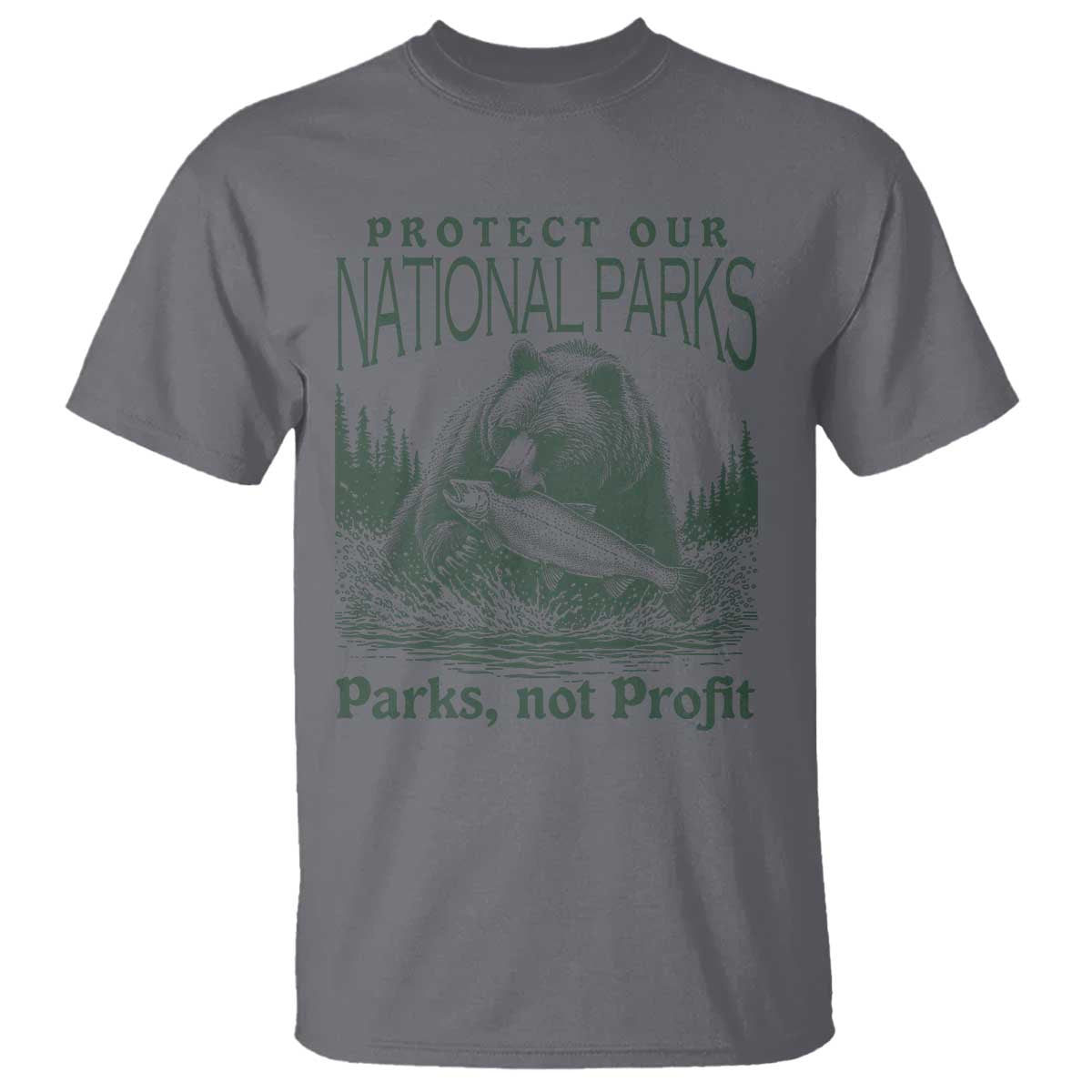 Protect Our National Parks T Shirt Parks Not Profits Retro Bear Nature Graphic TS02 Charcoal Print Your Wear