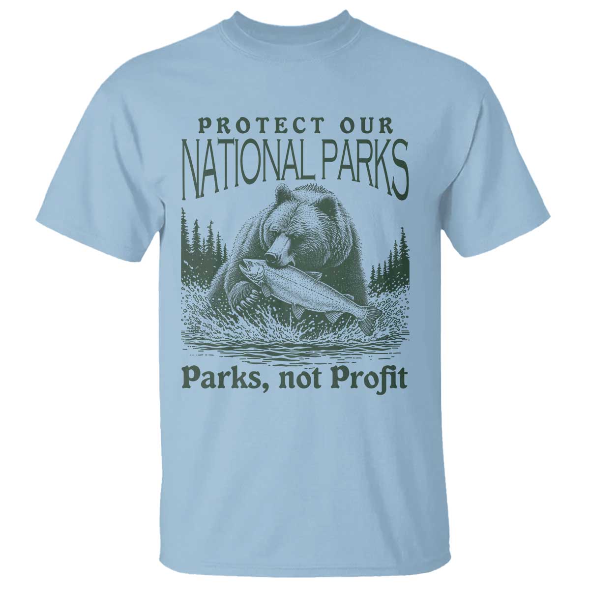 Protect Our National Parks T Shirt Parks Not Profits Retro Bear Nature Graphic TS02 Light Blue Print Your Wear