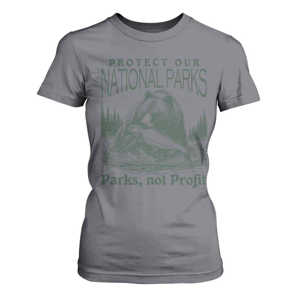 Protect Our National Parks T Shirt For Women Parks Not Profits Retro Bear Nature Graphic TS02 Charcoal Print Your Wear