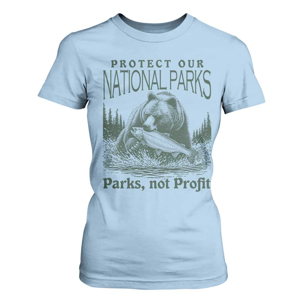 Protect Our National Parks T Shirt For Women Parks Not Profits Retro Bear Nature Graphic TS02 Light Blue Print Your Wear