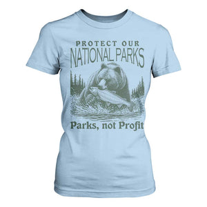 Protect Our National Parks T Shirt For Women Parks Not Profits Retro Bear Nature Graphic TS02 Light Blue Print Your Wear