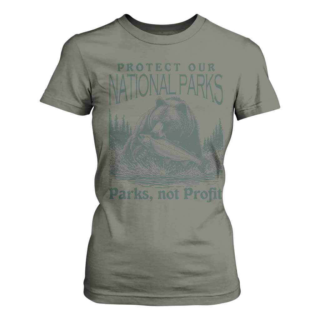 Protect Our National Parks T Shirt For Women Parks Not Profits Retro Bear Nature Graphic TS02 Military Green Print Your Wear