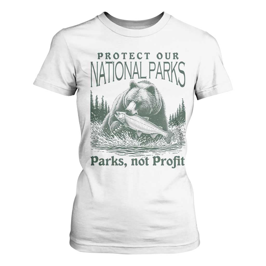 Protect Our National Parks T Shirt For Women Parks Not Profits Retro Bear Nature Graphic TS02 White Print Your Wear