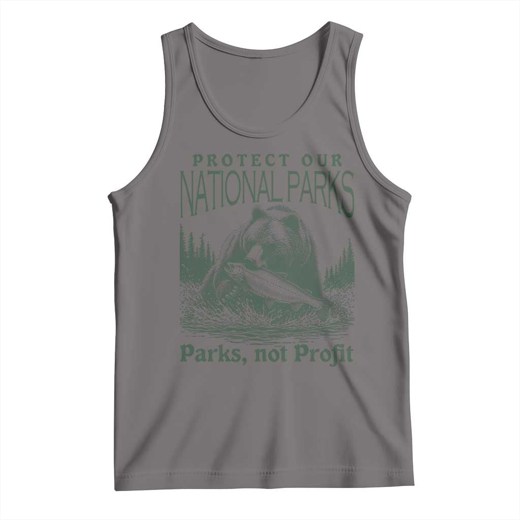 Protect Our National Parks Tank Top Parks Not Profits Retro Bear Nature Graphic TS02 Deep Heather Print Your Wear