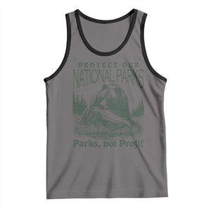 Protect Our National Parks Tank Top Parks Not Profits Retro Bear Nature Graphic TS02 Deep Heather Black Print Your Wear