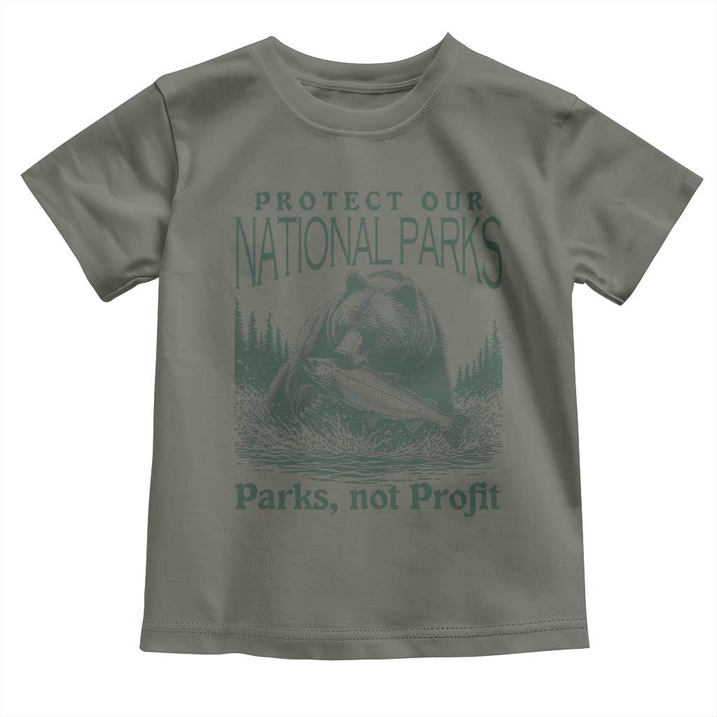 Protect Our National Parks Toddler T Shirt Parks Not Profits Retro Bear Nature Graphic TS02 Military Green Print Your Wear