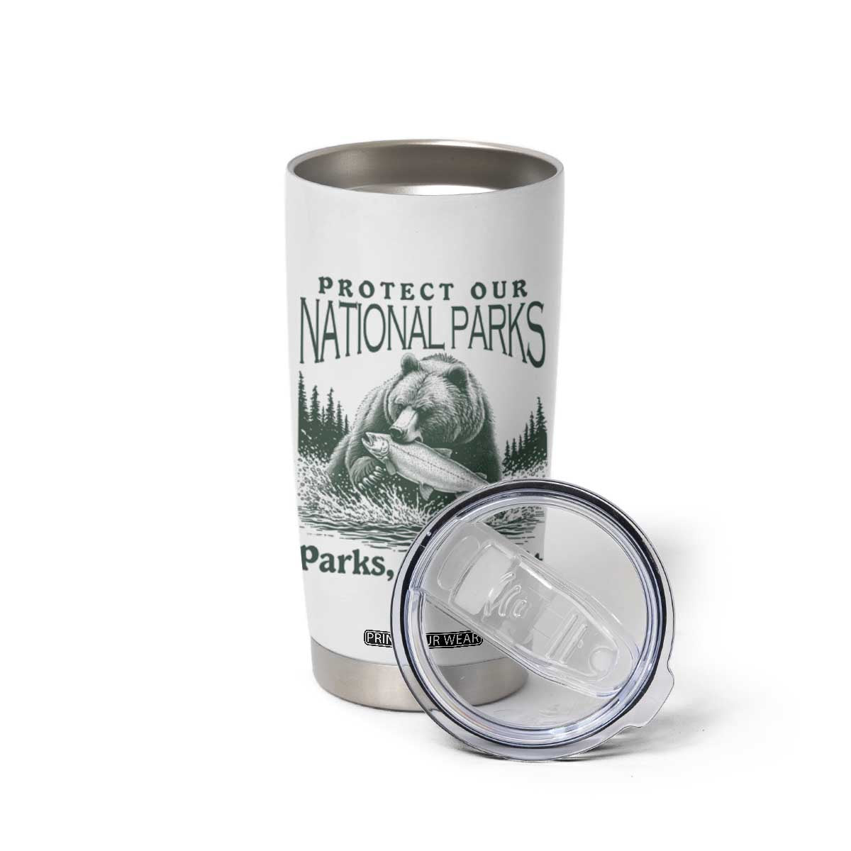 Protect Our National Parks Tumbler Cup Parks Not Profits Retro Bear Nature Graphic TS02 Print Your Wear