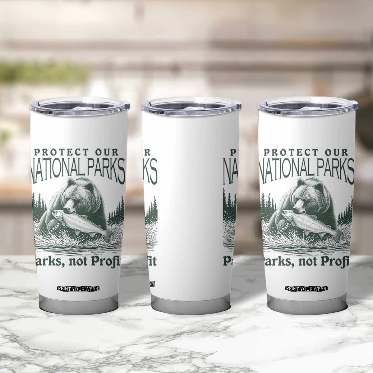 Protect Our National Parks Tumbler Cup Parks Not Profits Retro Bear Nature Graphic TS02 Print Your Wear