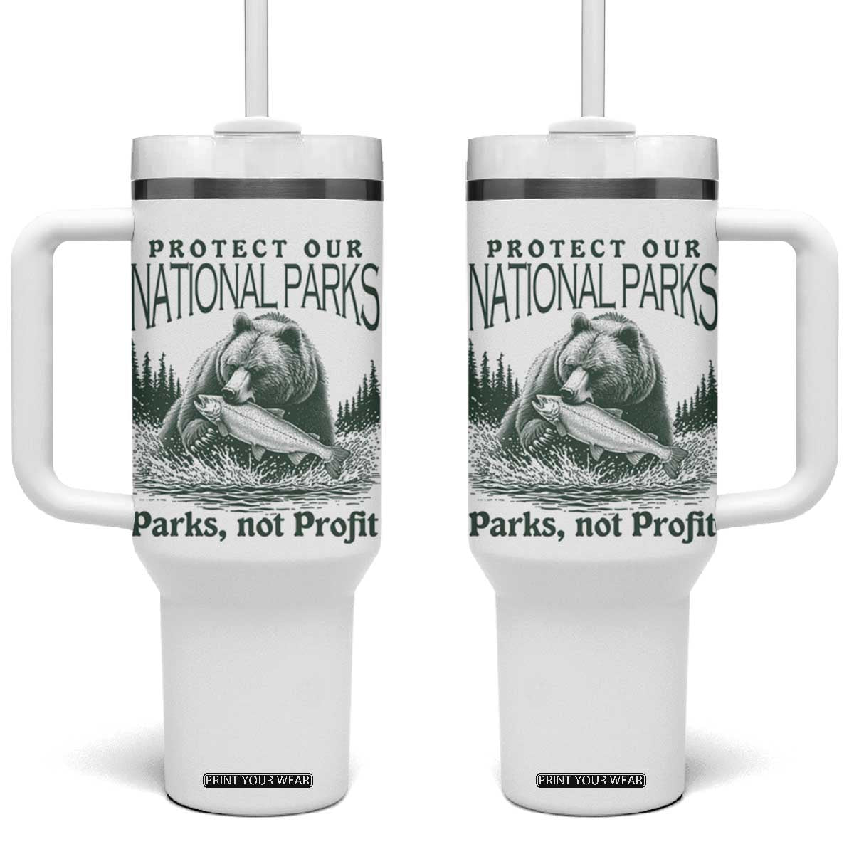 Protect Our National Parks Tumbler With Handle Parks Not Profits Retro Bear Nature Graphic TS02 One Size: 40 oz White Print Your Wear