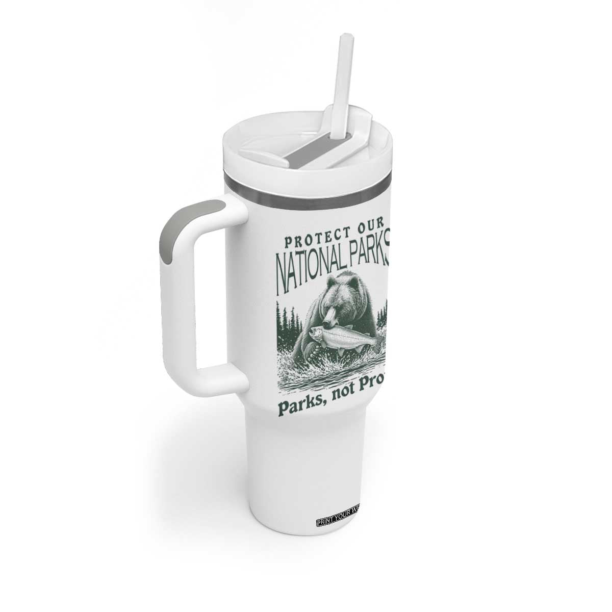 Protect Our National Parks Tumbler With Handle Parks Not Profits Retro Bear Nature Graphic TS02 Print Your Wear