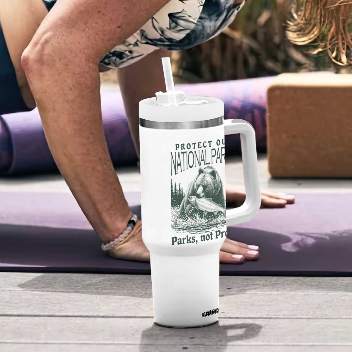 Protect Our National Parks Tumbler With Handle Parks Not Profits Retro Bear Nature Graphic TS02 Print Your Wear