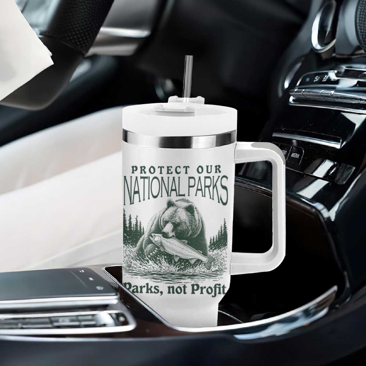 Protect Our National Parks Tumbler With Handle Parks Not Profits Retro Bear Nature Graphic TS02 Print Your Wear