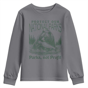 Protect Our National Parks Youth Sweatshirt Parks Not Profits Retro Bear Nature Graphic TS02 Charcoal Print Your Wear