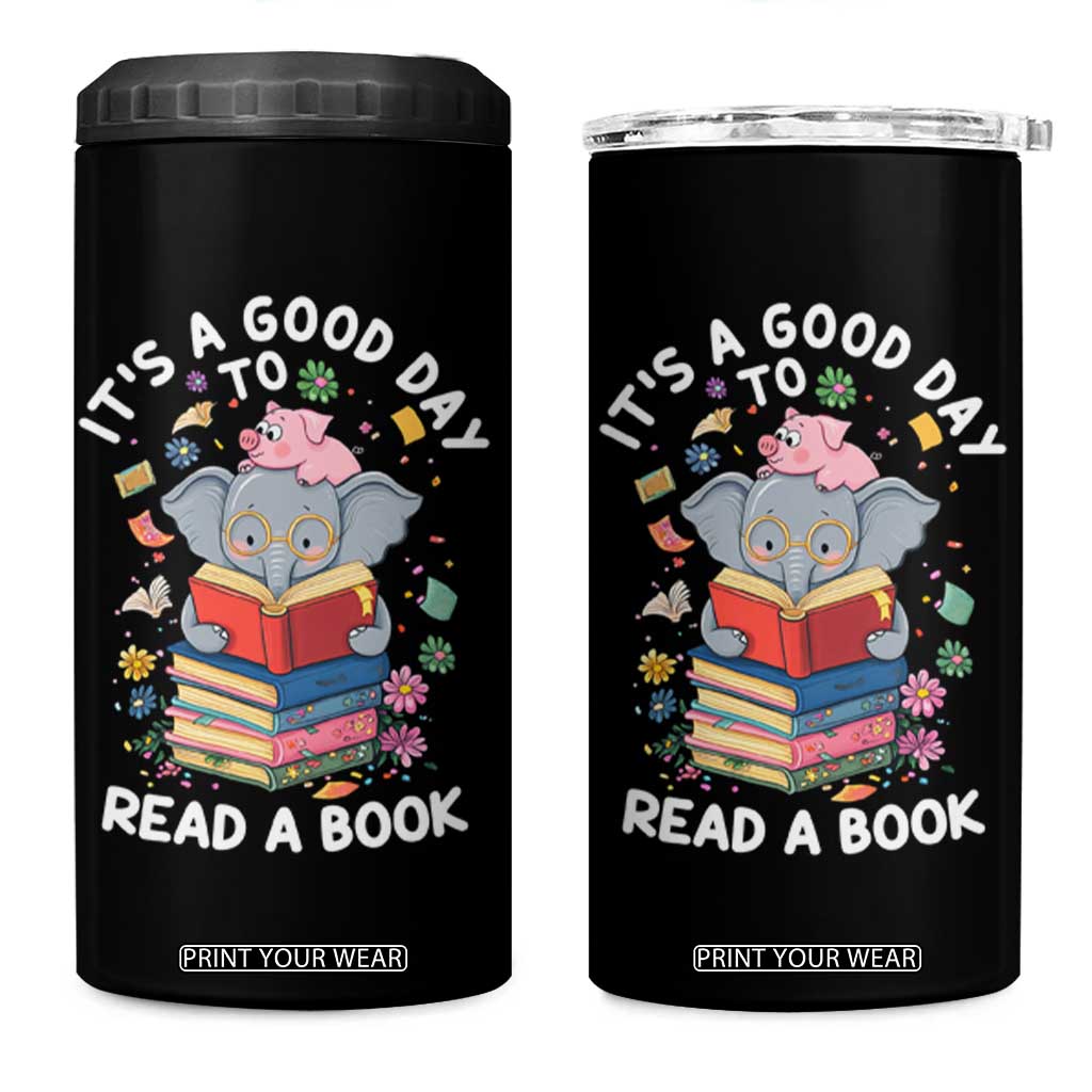 Its A Good Day To Read Book 4 in 1 Can Cooler Tumbler Cute Elephant Reading Across America TS02 One Size: 16 oz Black Print Your Wear