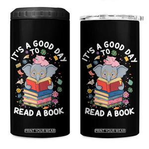 Its A Good Day To Read Book 4 in 1 Can Cooler Tumbler Cute Elephant Reading Across America TS02 One Size: 16 oz Black Print Your Wear