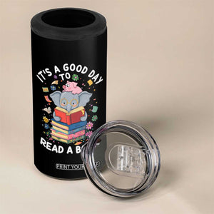 Its A Good Day To Read Book 4 in 1 Can Cooler Tumbler Cute Elephant Reading Across America TS02 Print Your Wear