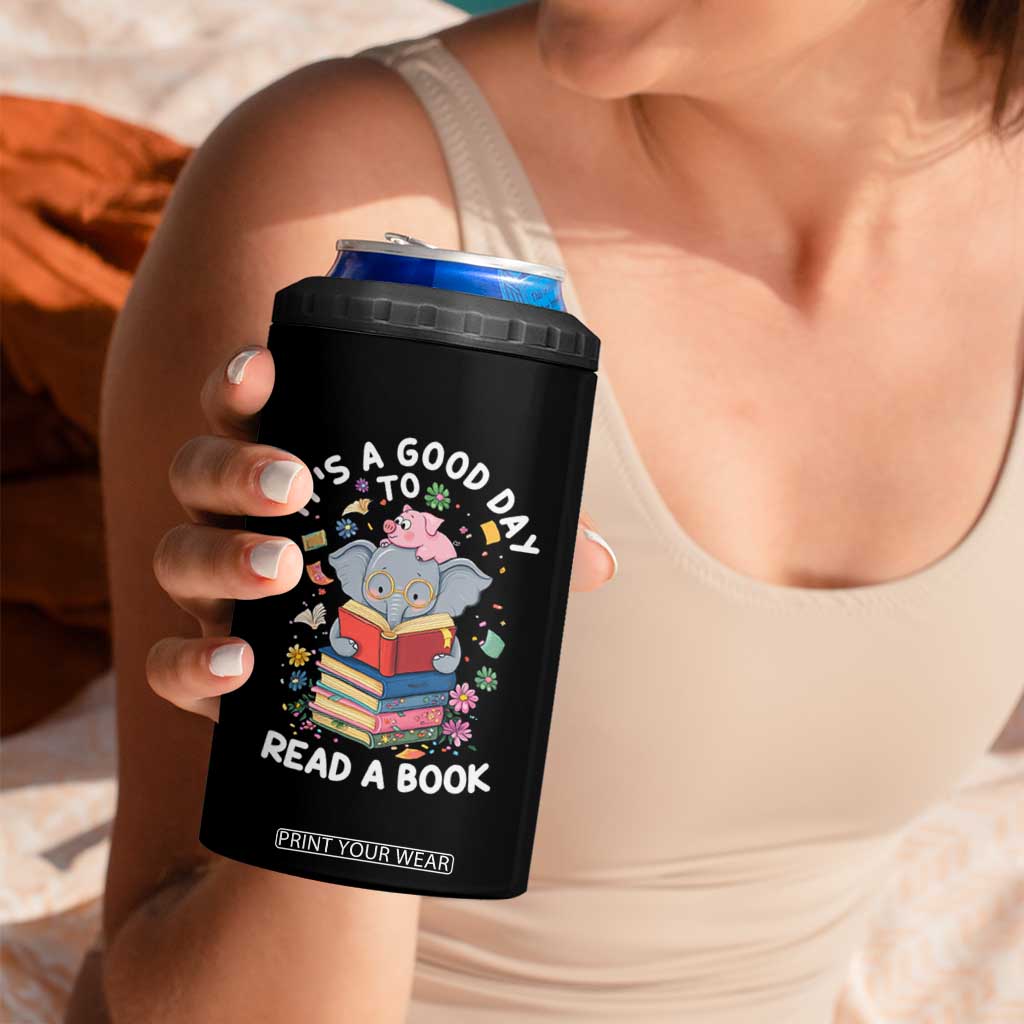 Its A Good Day To Read Book 4 in 1 Can Cooler Tumbler Cute Elephant Reading Across America TS02 Print Your Wear