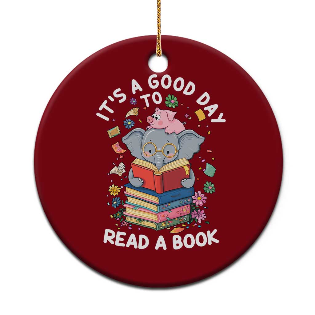 Its A Good Day To Read Book Ceramic Ornament Cute Elephant Reading Across America TS02 1pc Red Print Your Wear