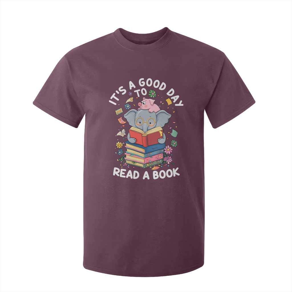 Its A Good Day To Read Book T Shirt For Kid Cute Elephant Reading Across America TS02 Maroon Print Your Wear