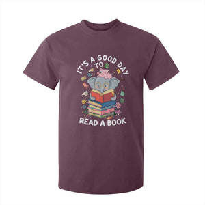 Its A Good Day To Read Book T Shirt For Kid Cute Elephant Reading Across America TS02 Maroon Print Your Wear