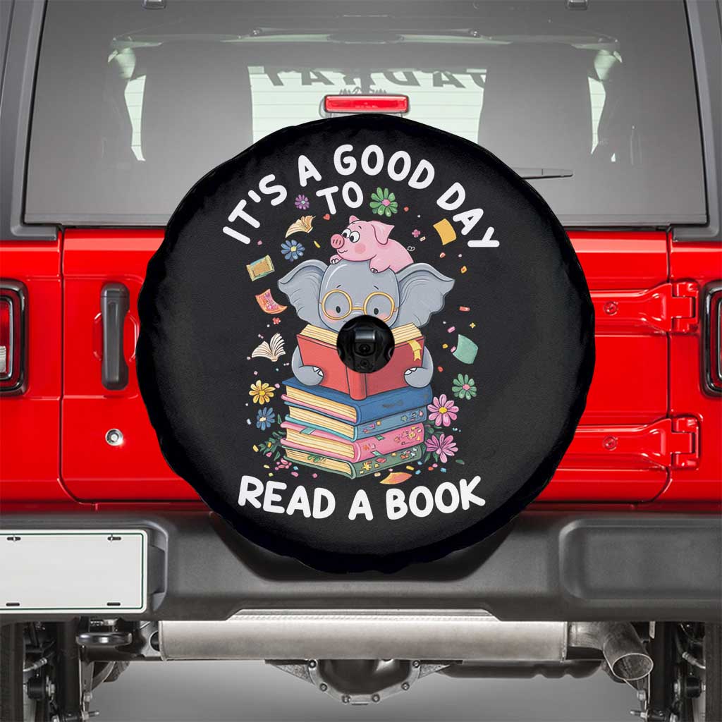 Its A Good Day To Read Book Spare Tire Cover Cute Elephant Reading Across America TS02 Black Print Your Wear