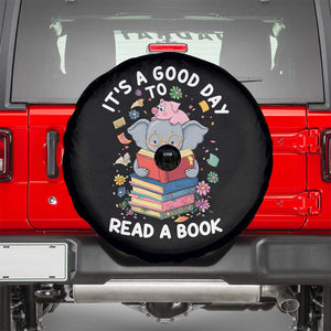 Its A Good Day To Read Book Spare Tire Cover Cute Elephant Reading Across America TS02 Black Print Your Wear