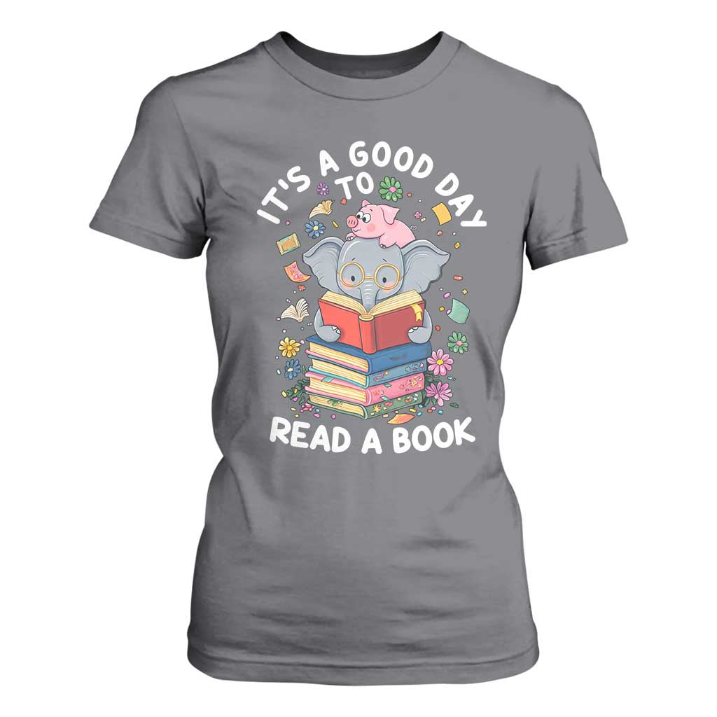 Its A Good Day To Read Book T Shirt For Women Cute Elephant Reading Across America TS02 Charcoal Print Your Wear
