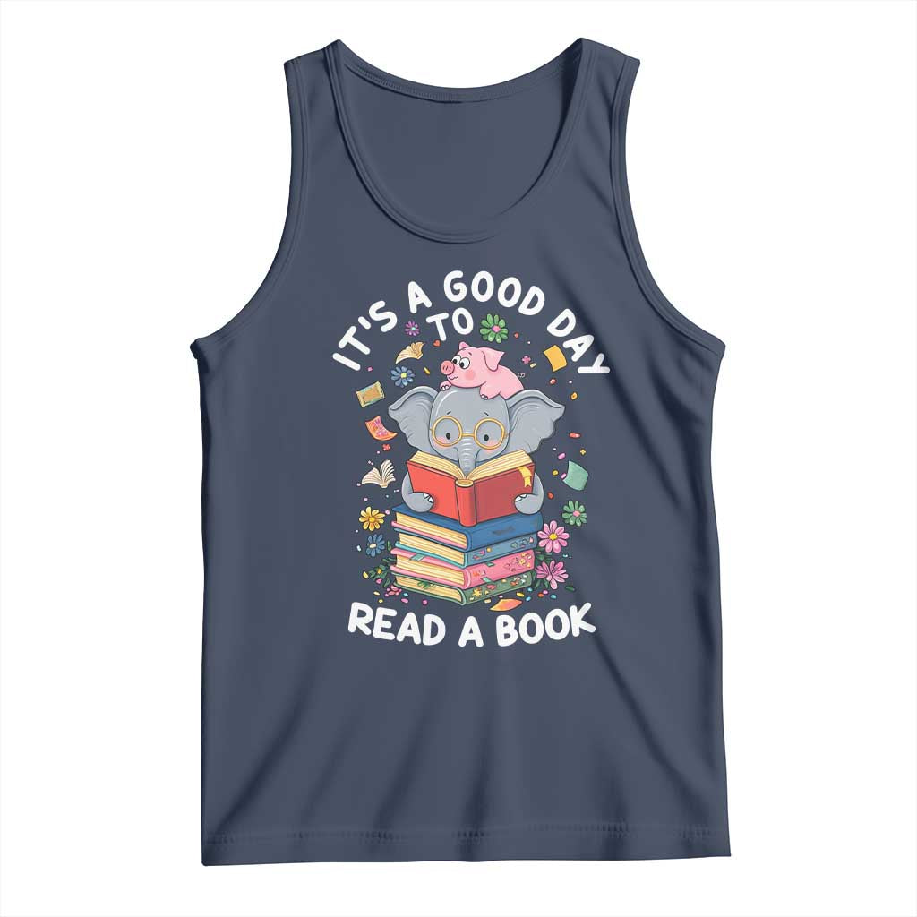 Its A Good Day To Read Book Tank Top Cute Elephant Reading Across America TS02 Navy Print Your Wear
