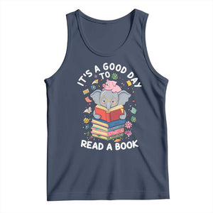 Its A Good Day To Read Book Tank Top Cute Elephant Reading Across America TS02 Navy Print Your Wear
