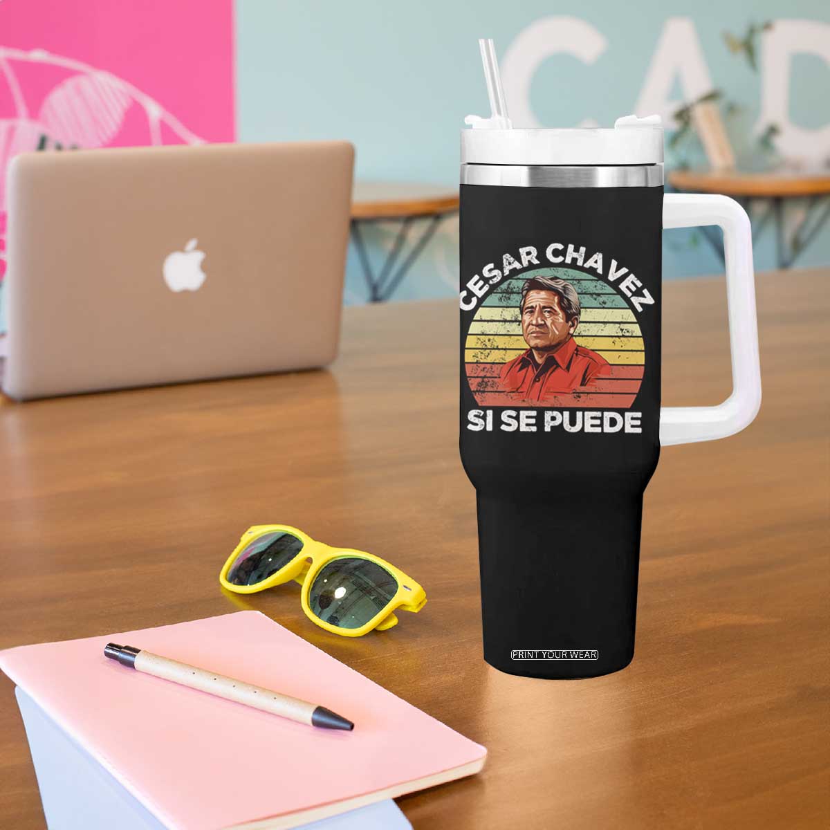 Cesar Chavez Tumbler With Handle Si Se Puede Mexican Hispanic Heritage Month Vintage TS02 Print Your Wear