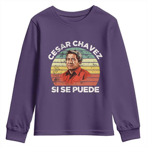 Cesar Chavez Youth Sweatshirt Si Se Puede Mexican Hispanic Heritage Month Vintage TS02 Purple Print Your Wear