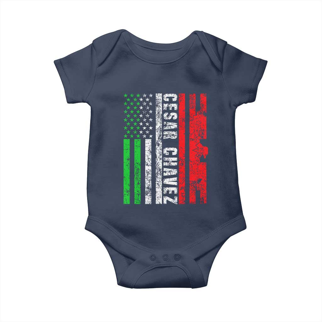 Cesar Chavez Baby Onesie American Mexican Flag Patriotic Mexico Distressed TS02 Navy Print Your Wear