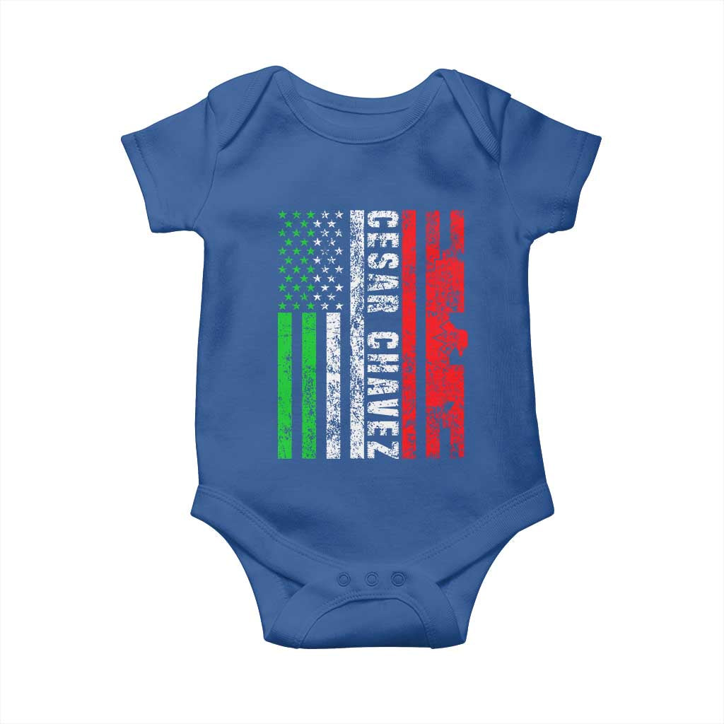 Cesar Chavez Baby Onesie American Mexican Flag Patriotic Mexico Distressed TS02 Royal Blue Print Your Wear