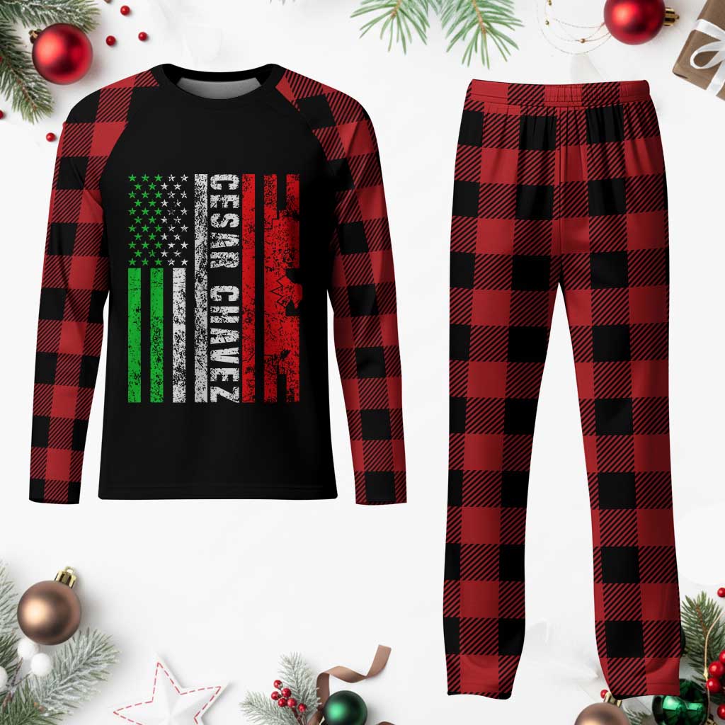 Cesar Chavez Plaid Pajama Set American Mexican Flag Patriotic Mexico Distressed TS02 Buffalo Plaid Print Your Wear