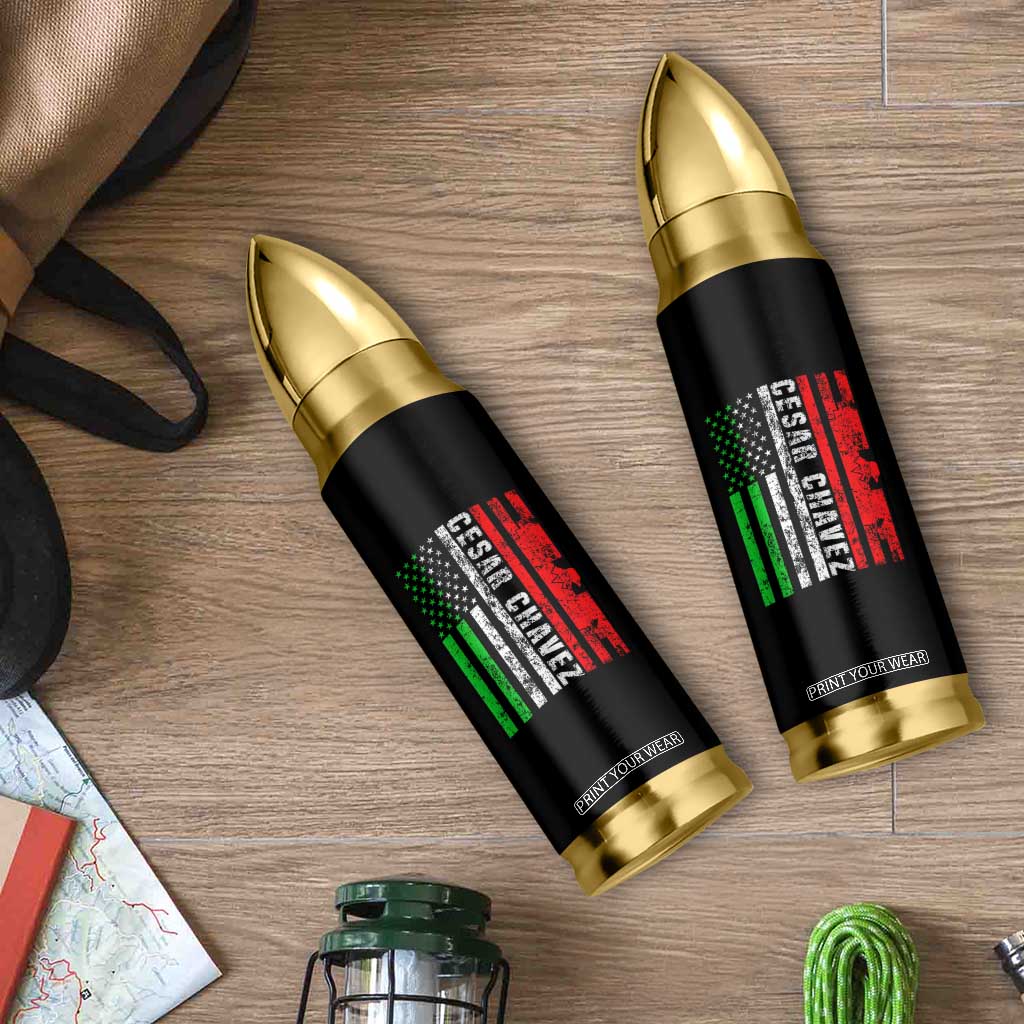 Cesar Chavez Bullet Tumbler American Mexican Flag Patriotic Mexico Distressed TS02 Print Your Wear