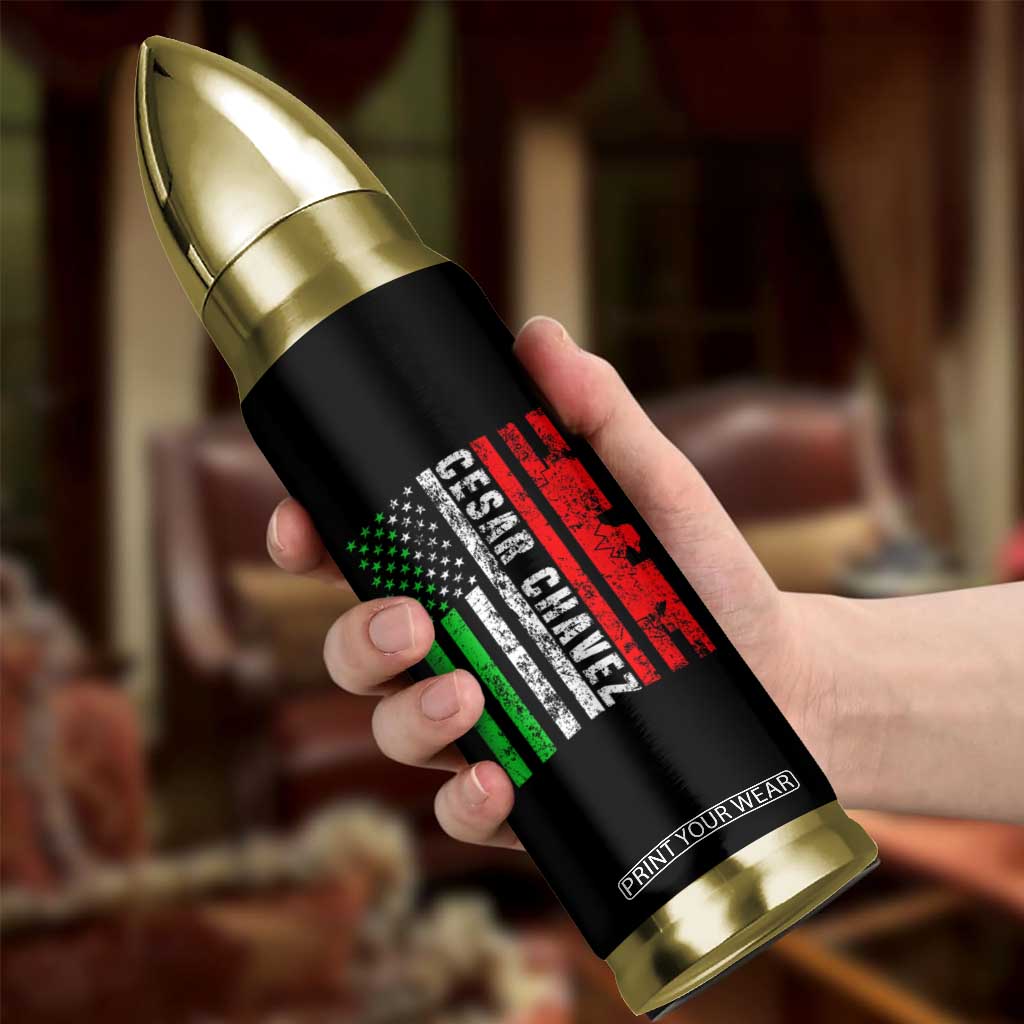 Cesar Chavez Bullet Tumbler American Mexican Flag Patriotic Mexico Distressed TS02 Print Your Wear