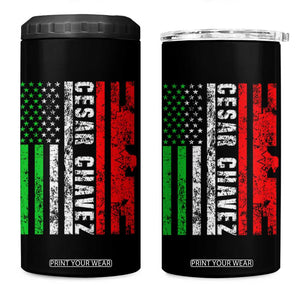 Cesar Chavez 4 in 1 Can Cooler Tumbler American Mexican Flag Patriotic Mexico Distressed TS02 One Size: 16 oz Black Print Your Wear
